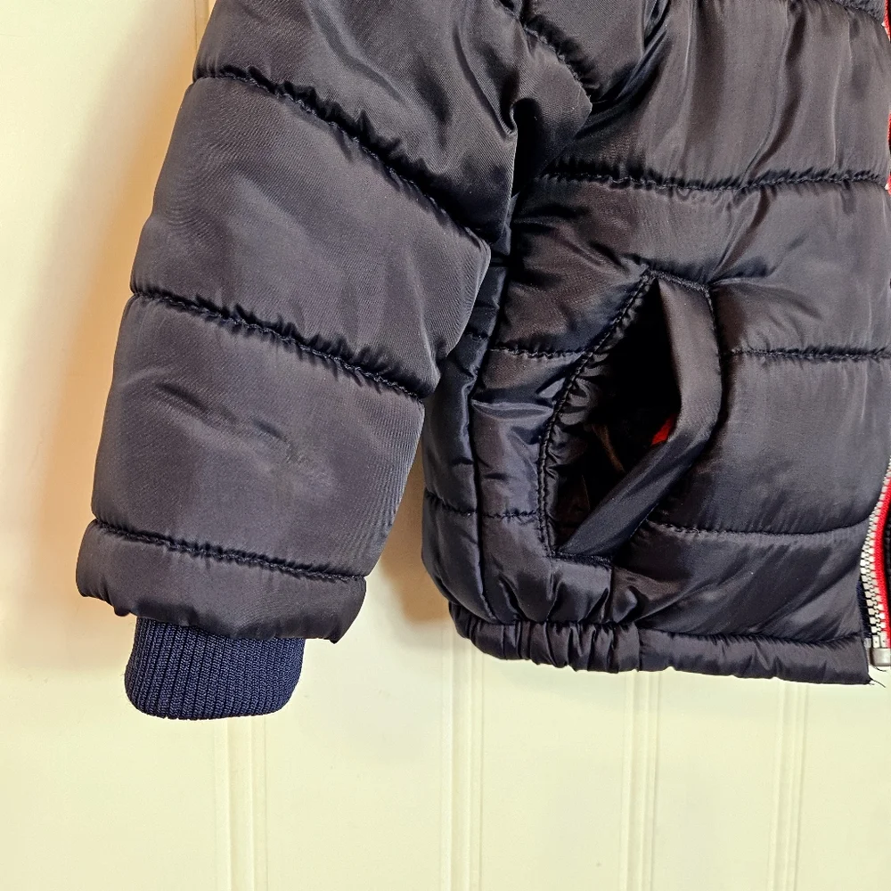 Tommy Hilfiger Boys Puffer Jacket 3T Fleece Lined Hooded Winter Coat Navy Blue